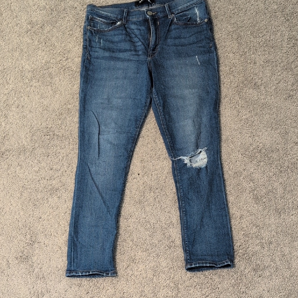 Express Distressed Dark Blue Skinny Jeans